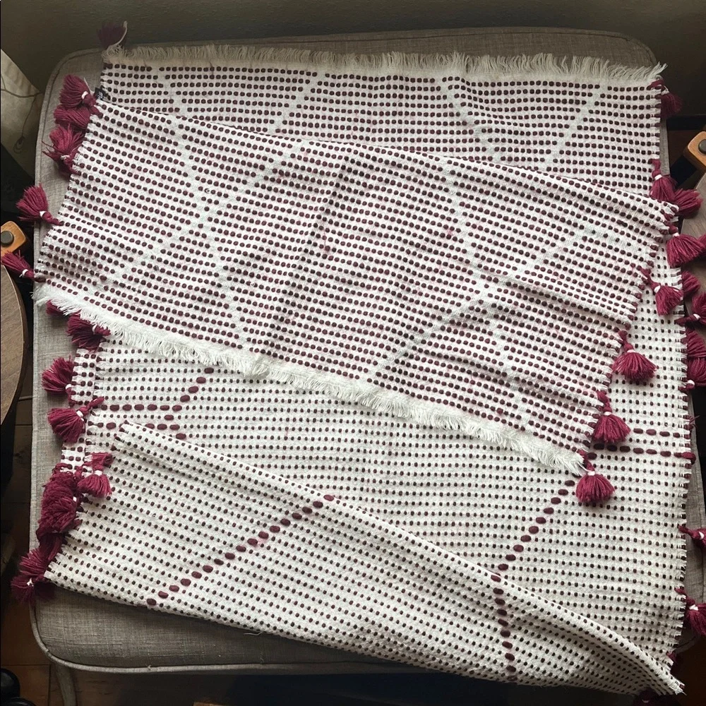 Madewell Large Cozy Wool Blend Scarf Shawl Cream Burgundy Weave